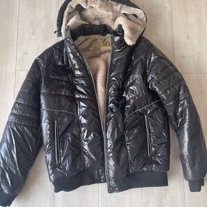 Black Puffer Jacket with Faux Fur Lining